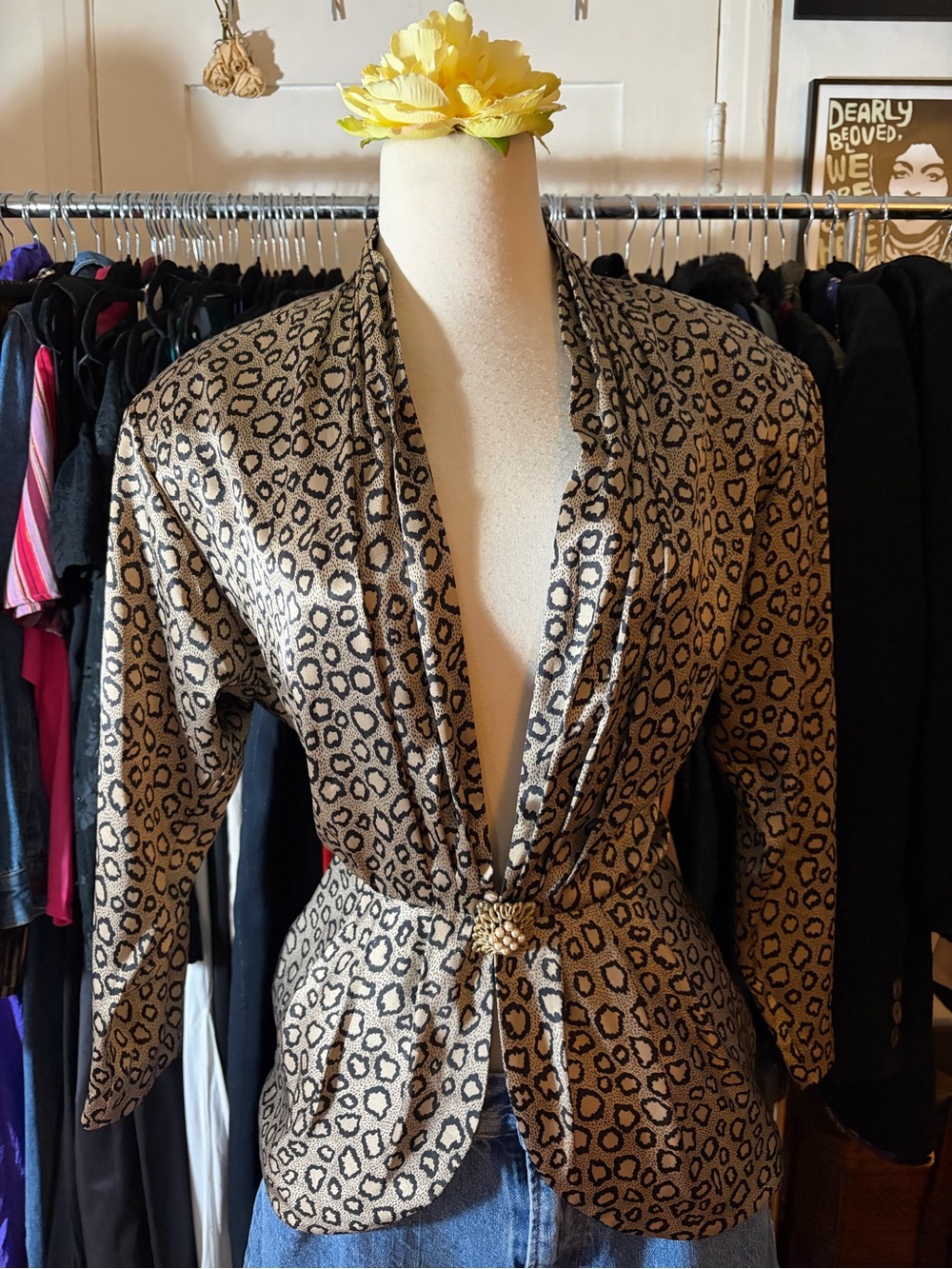 VTG 80s 90s Kasper for ASL Leopard Print Blazer Jacket Metallic Gold 12/13